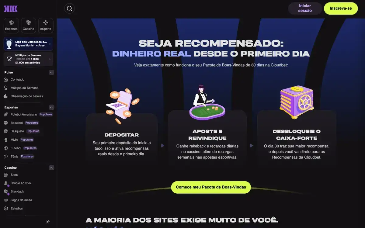 Página de bônus da Cloudbet em português