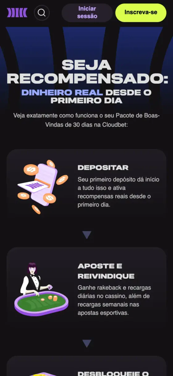 Página do pacote de boas-vindas da Cloudbet no celular