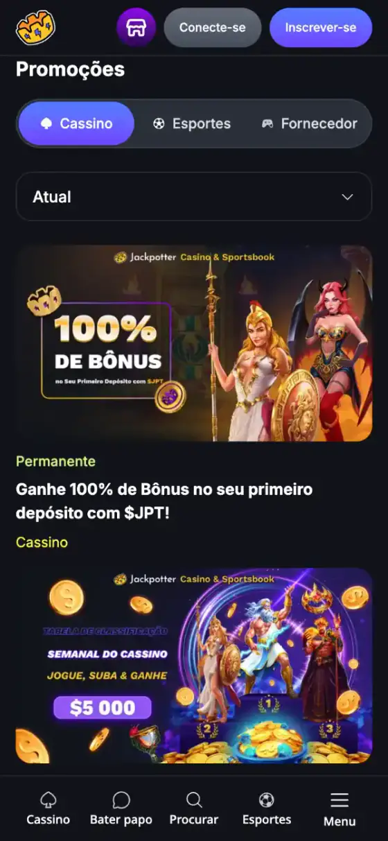 Promoções do Jackpotter no celular, em português